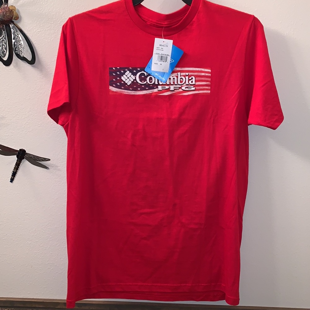 Columbia PFG Graphic Tee Mens M Red American Flag Fishing Shirt NWT